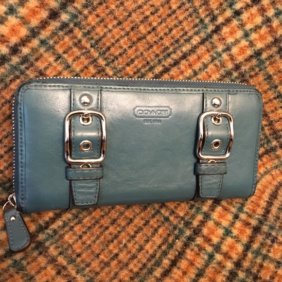 Coach Handbags - Coach Blue Zoe Zip Around Wallet
